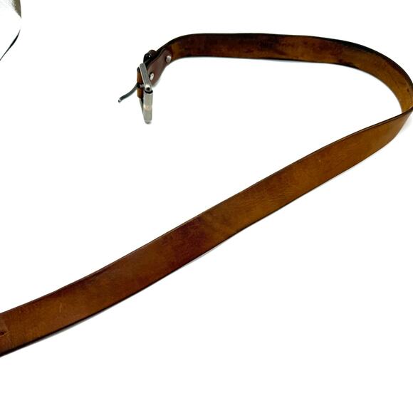 Vintage Distressed Brown Leather Belt 38 Silver Roller Buckle Worn Streetwear - Picture 9 of 10